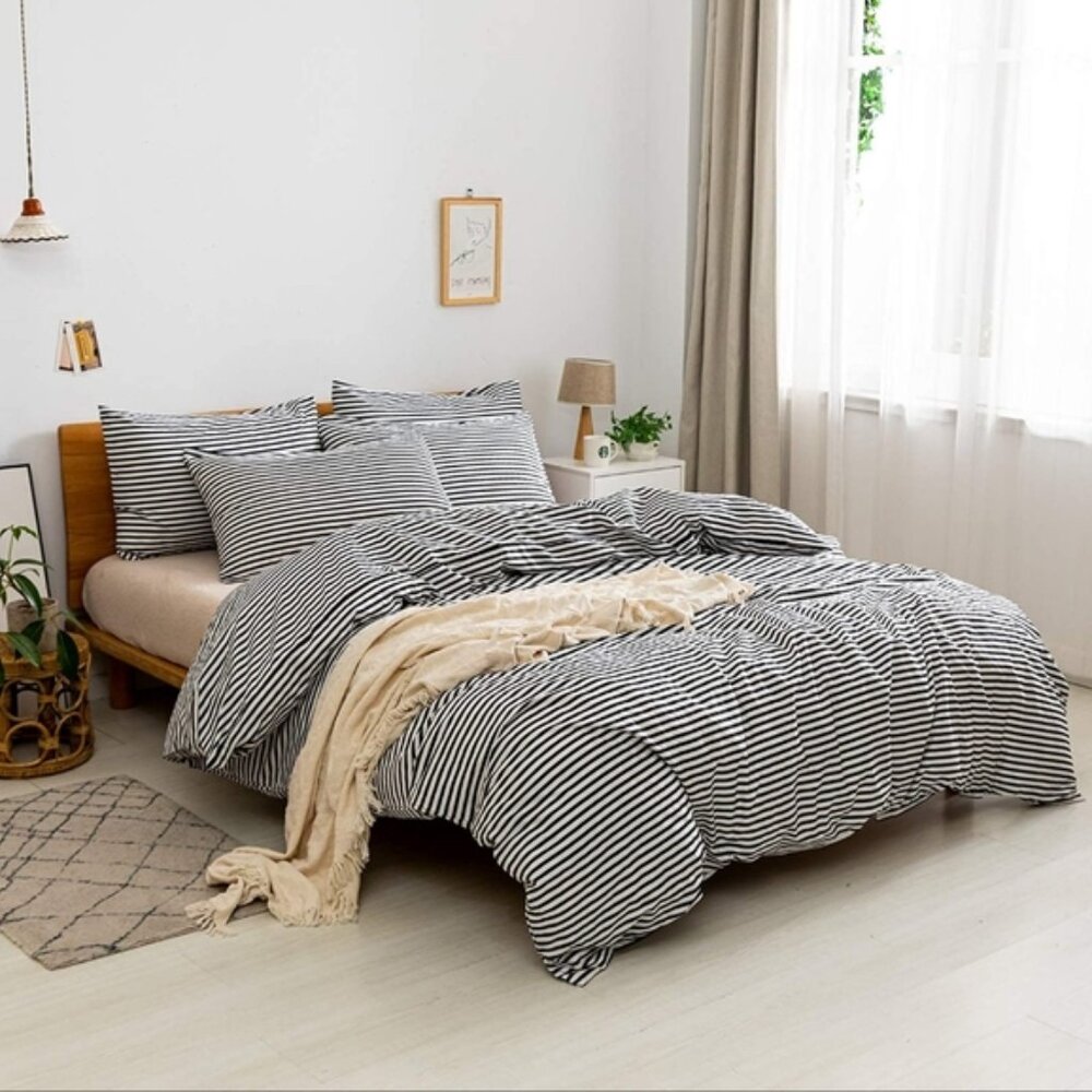 Jellymoni Black & White Striped Duvet Cover Set | Full Size | 100% Cotton
